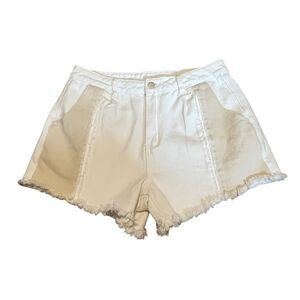Women's White & Tan Denim Cutoff Shorts